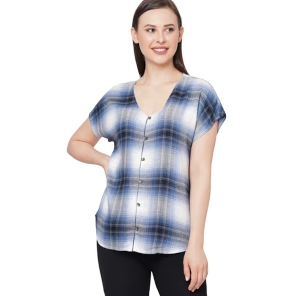 Maurice’s Blue Comfy Check Dolman Sleeve Plaid Button Front Top Women’s XXL - Picture 1 of 13